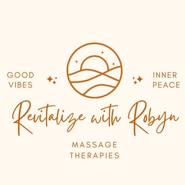 Logo and text for 'Revitalize with Robyn Massage Therapies' on a white background